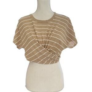 Sheike Women's Cropped Top Sz AU 10 US 6 Tan Cream Stripe Twist Knot Short Slv